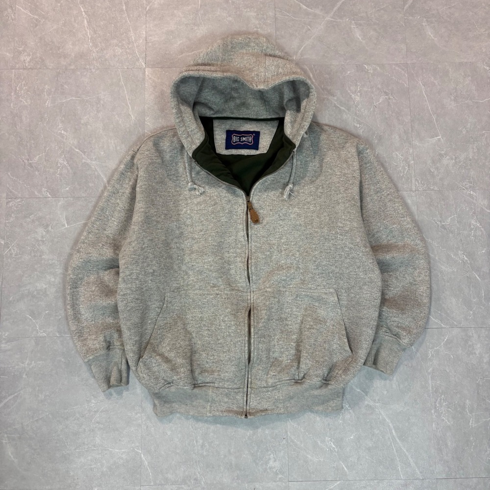 Big Smith Mens Full Zip Waffle Lined Hoodie Heather Gray Workwear Sweatshirt